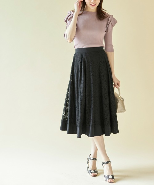 tocco closet（トッコ　クローゼット）の「切り替えフラワーレースフレアスカート（スカート・レディース・ホワイト/ブラック/ネイビー/ピンク系その他/ブルー系その他・M）」の12枚目の写真