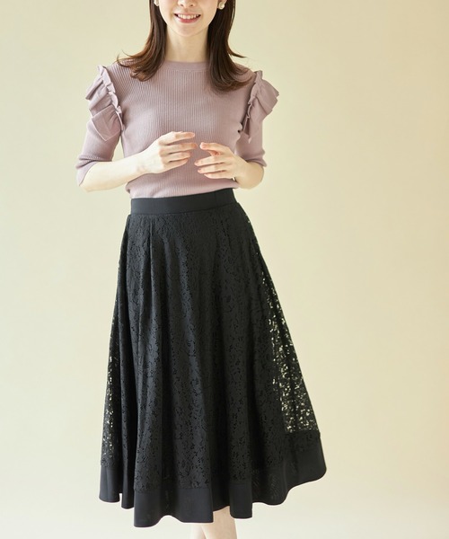 tocco closet（トッコ　クローゼット）の「切り替えフラワーレースフレアスカート（スカート・レディース・ホワイト/ブラック/ネイビー/ピンク系その他/ブルー系その他・M）」の13枚目の写真