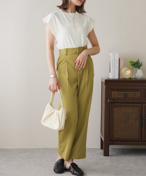 IAMUSE(アイアミューズ)の「【シワと毛玉になりにくいポンチ素材/下着が見えない脇カバー付き】フレンチスリーブトップス S0597【IAMUSE】(Tシャツ/カットソー・レディース・ブラック/ホワイト/グレイッシュベージュ/グリーン/ベージュ/マスタード・FREE)」の10枚目の写真