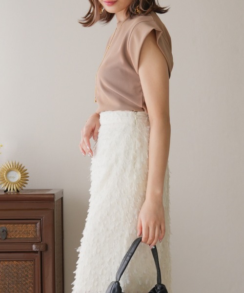 IAMUSE(アイアミューズ)の「【シワと毛玉になりにくいポンチ素材/下着が見えない脇カバー付き】フレンチスリーブトップス S0597【IAMUSE】(Tシャツ/カットソー・レディース・ブラック/ホワイト/グレイッシュベージュ/グリーン/ベージュ/マスタード・FREE)」の21枚目の写真