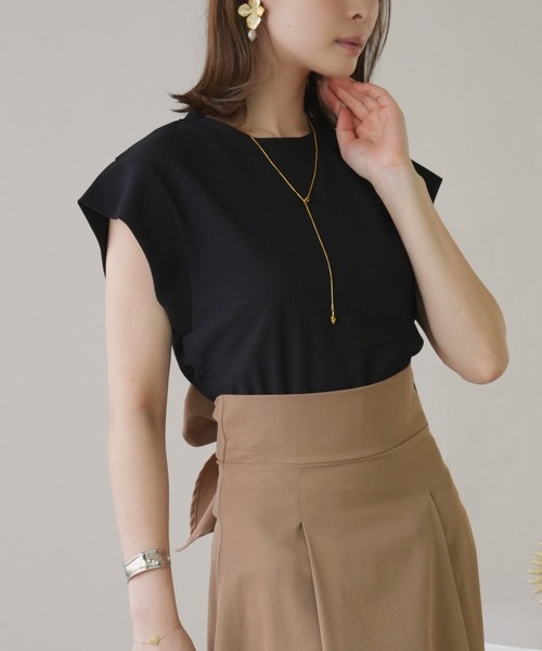 IAMUSE(アイアミューズ)の「【シワと毛玉になりにくいポンチ素材/下着が見えない脇カバー付き】フレンチスリーブトップス S0597【IAMUSE】(Tシャツ/カットソー・レディース・ブラック/ホワイト/グレイッシュベージュ/グリーン/ベージュ/マスタード・FREE)」の14枚目の写真