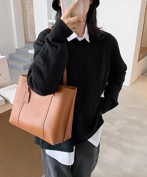 EPICKS（エピックス）の「ファスナー付きPUトートBAG（トートバッグ・レディース・ホワイト/ブラック/ブラウン/カーキ・F）」の7枚目の写真