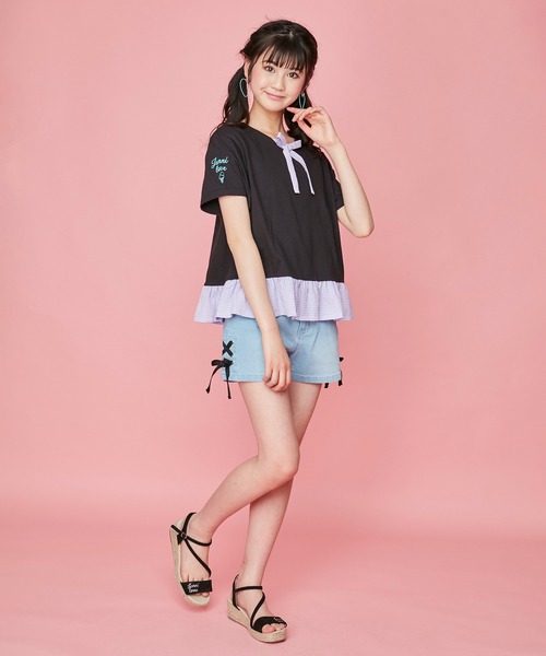 JENNI love(ジェニィラブ)の「レースアップデニムショーパン(デニムパンツ・キッズ・ブルー/サックスブルー・150cm/130cm/160cm/140cm)」の17枚目の写真