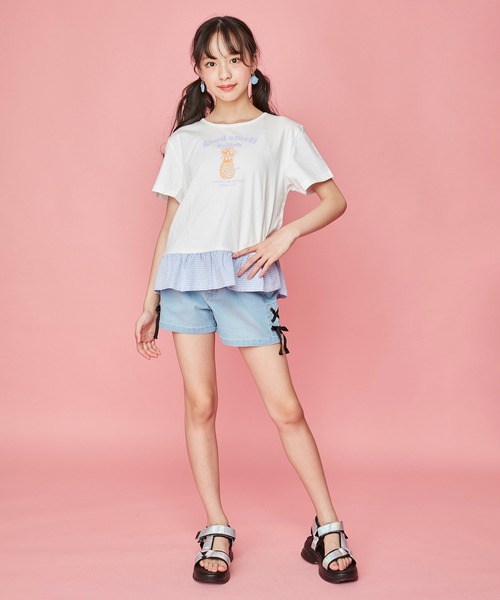 JENNI love(ジェニィラブ)の「レースアップデニムショーパン(デニムパンツ・キッズ・ブルー/サックスブルー・150cm/130cm/160cm/140cm)」の3枚目の写真
