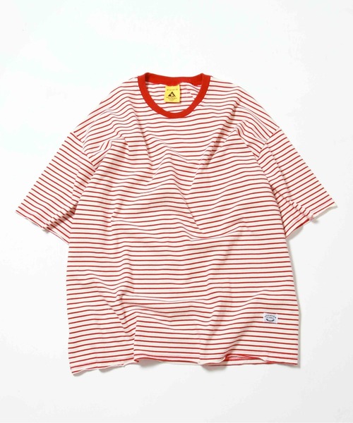 ATTENTION(アテンション)の「【ATTENTION】BIGボーダーハーフスリーブT 別注/韓国セレクト/ビッグシルエット(Tシャツ/カットソー・メンズ・ブラック/グレー/レッド/オレンジ/グリーン・フリ-)」の4枚目の写真