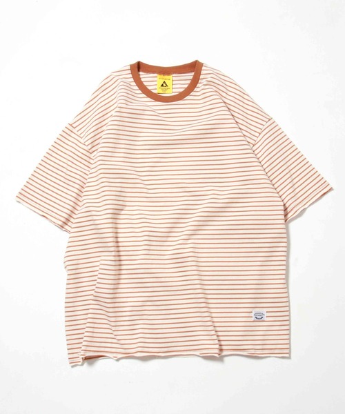 ATTENTION(アテンション)の「【ATTENTION】BIGボーダーハーフスリーブT 別注/韓国セレクト/ビッグシルエット(Tシャツ/カットソー・メンズ・ブラック/グレー/レッド/オレンジ/グリーン・フリ-)」の5枚目の写真
