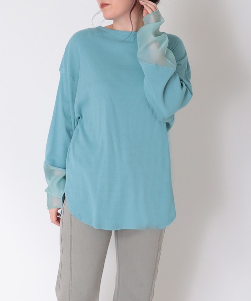 CHIGNON(シニヨン)の「【CHIGNON/シニヨン】袖シアーカットソープルオーバー(Tシャツ/カットソー・レディース・チャコールグレー/パープル/ホワイト/ブルー・38)」の3枚目の写真