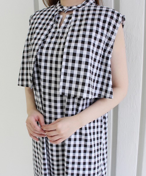 MODE ROBE（モードローブ）の「3WAYギンガムチェックレイヤードワンピース（ワンピース・レディース・ブラック/ラベンダー/グレイッシュベージュ・FREE）」の5枚目の写真