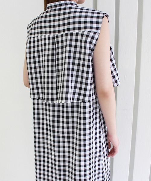 MODE ROBE（モードローブ）の「3WAYギンガムチェックレイヤードワンピース（ワンピース・レディース・ブラック/ラベンダー/グレイッシュベージュ・FREE）」の6枚目の写真