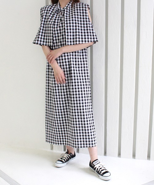 MODE ROBE（モードローブ）の「3WAYギンガムチェックレイヤードワンピース（ワンピース・レディース・ブラック/ラベンダー/グレイッシュベージュ・FREE）」の11枚目の写真