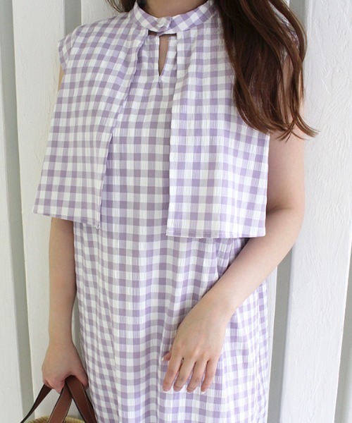 MODE ROBE（モードローブ）の「3WAYギンガムチェックレイヤードワンピース（ワンピース・レディース・ブラック/ラベンダー/グレイッシュベージュ・FREE）」の14枚目の写真
