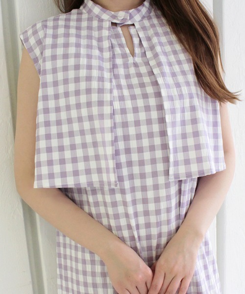 MODE ROBE（モードローブ）の「3WAYギンガムチェックレイヤードワンピース（ワンピース・レディース・ブラック/ラベンダー/グレイッシュベージュ・FREE）」の21枚目の写真