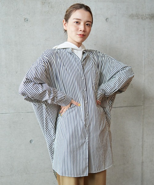 春秋 PARICI 美品 ストライプ ミディアム丈スリットシャツ 春秋 PARICI 美品 ストライプ ミディアム丈スリットシャツ