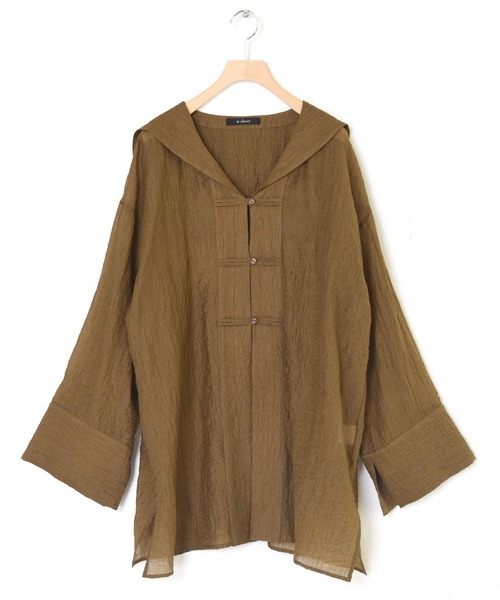 w closet（ダブルクローゼット）の「セーラー衿チャイナボタンシャツ（シャツ/ブラウス・レディース・ブラウン/アイボリー/グリーン・FREE）」の15枚目の写真
