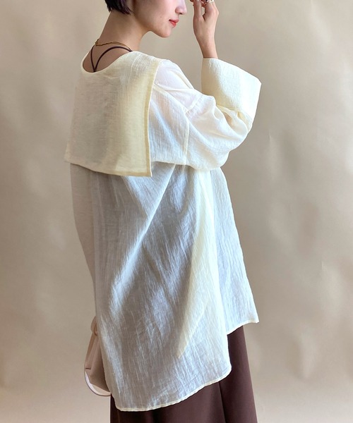 w closet（ダブルクローゼット）の「セーラー衿チャイナボタンシャツ（シャツ/ブラウス・レディース・ブラウン/アイボリー/グリーン・FREE）」の22枚目の写真