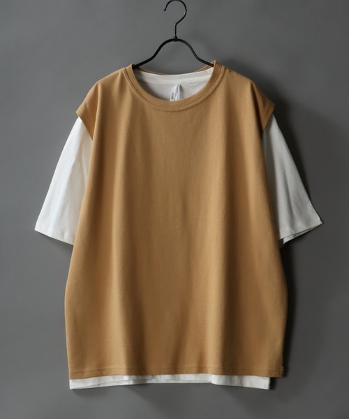 SITRY（シトリー）の「Big silhouette seed stitch vest×wide T-shirt/ビッグシルエット 鹿の子ベスト×ワイドTシャツ（ベスト・メンズ・グレイッシュベージュ/ブラック/ベージュ/ブラウン/カーキ・XL/M/L）」の4枚目の写真