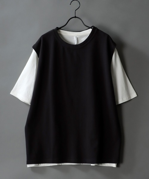 SITRY（シトリー）の「Big silhouette seed stitch vest×wide T-shirt/ビッグシルエット 鹿の子ベスト×ワイドTシャツ（ベスト・メンズ・グレイッシュベージュ/ブラック/ベージュ/ブラウン/カーキ・XL/M/L）」の2枚目の写真