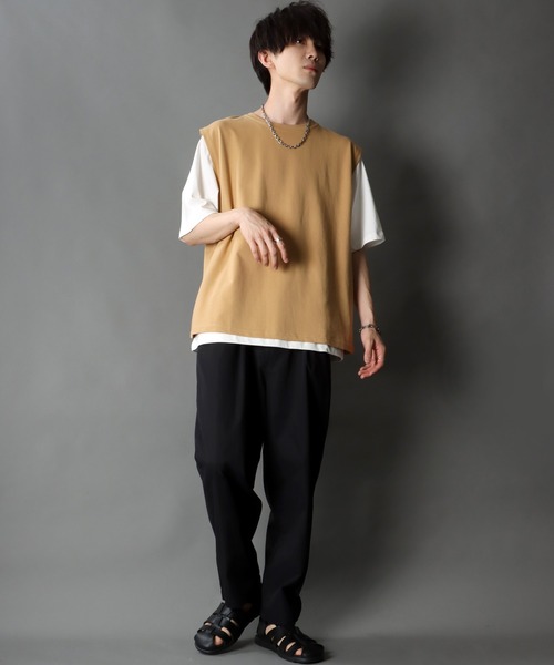 SITRY（シトリー）の「Big silhouette seed stitch vest×wide T-shirt/ビッグシルエット 鹿の子ベスト×ワイドTシャツ（ベスト・メンズ・グレイッシュベージュ/ブラック/ベージュ/ブラウン/カーキ・XL/M/L）」の22枚目の写真