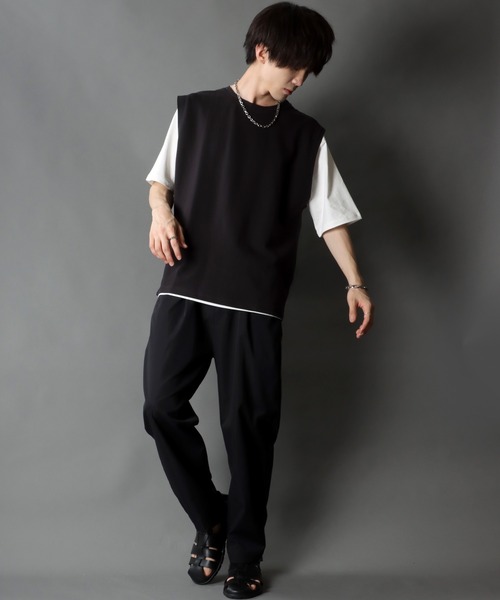 SITRY（シトリー）の「Big silhouette seed stitch vest×wide T-shirt/ビッグシルエット 鹿の子ベスト×ワイドTシャツ（ベスト・メンズ・グレイッシュベージュ/ブラック/ベージュ/ブラウン/カーキ・XL/M/L）」の20枚目の写真