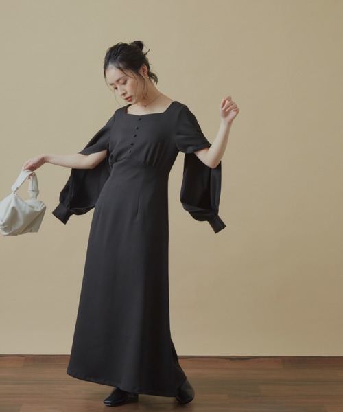 VANNIE U（ヴァニーユー）の「インスリットキャシャワンピース（ワンピース・レディース・ブラック/アイボリー・FREE）」の20枚目の写真