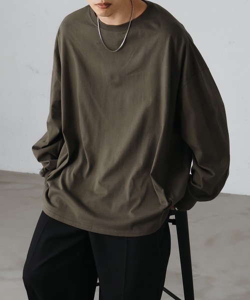 epnok(エプノック)の「タックオーバーロンTee(Tシャツ/カットソー・メンズ・ブラック/ブラウン/オフホワイト/ダークカーキ/グレイッシュベージュ・SMALL/MEDIUM/LARGE)」の5枚目の写真