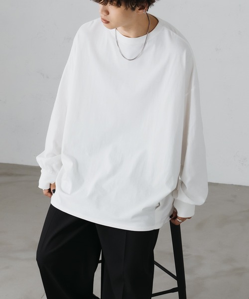 epnok(エプノック)の「タックオーバーロンTee(Tシャツ/カットソー・メンズ・ブラック/ブラウン/オフホワイト/ダークカーキ/グレイッシュベージュ・SMALL/MEDIUM/LARGE)」の2枚目の写真