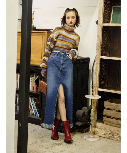 EVRIS(エヴリス)の「スリットロングデニムスカート(デニムスカート・レディース・ライトブルー/インディゴブルー・SMALL/MEDIUM)」の17枚目の写真