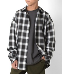 GLAZOS | モノトーンチェックビッグ長袖シャツ(シャツ/ブラウス)