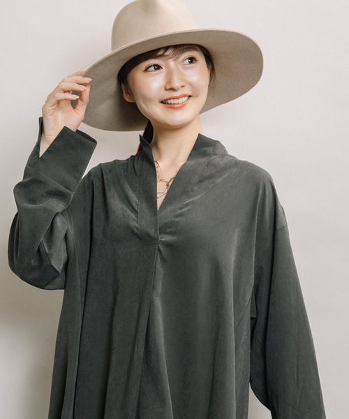 ELVENCE DEUX(エルベンスドゥ)の「ピーチスキッパーシャツOP(シャツワンピース・レディース・チャコールグレー/ベージュ・FREE)」の3枚目の写真