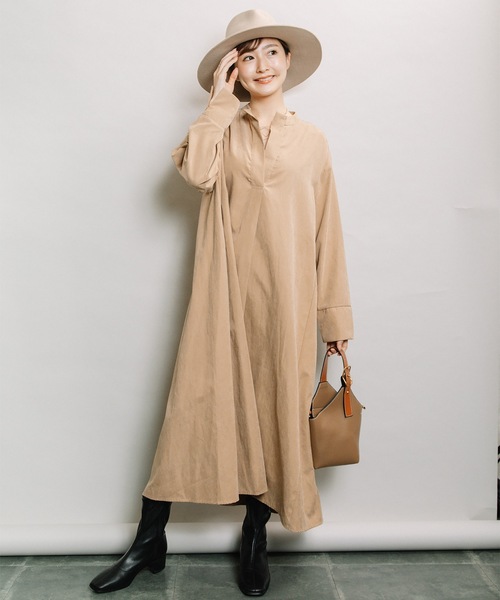 ELVENCE DEUX(エルベンスドゥ)の「ピーチスキッパーシャツOP(シャツワンピース・レディース・チャコールグレー/ベージュ・FREE)」の5枚目の写真