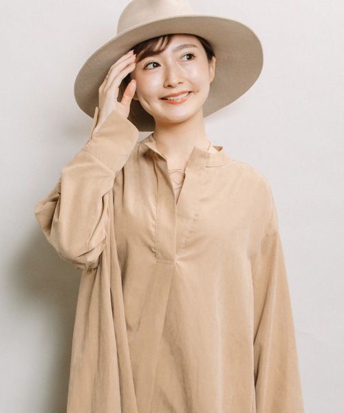 ELVENCE DEUX(エルベンスドゥ)の「ピーチスキッパーシャツOP(シャツワンピース・レディース・チャコールグレー/ベージュ・FREE)」の10枚目の写真