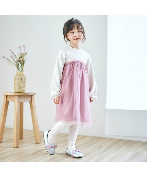 apres les cours(アプレレクール)の「【フォーマル対応】ドットチュールドッキングワンピース_アプレレクールマシェリ(ワンピース・キッズ・ピンク/グリーン・90/100/110/120/80/130/140)」の6枚目の写真