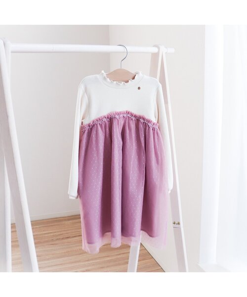 apres les cours(アプレレクール)の「【フォーマル対応】ドットチュールドッキングワンピース_アプレレクールマシェリ(ワンピース・キッズ・ピンク/グリーン・90/100/110/120/80/130/140)」の8枚目の写真