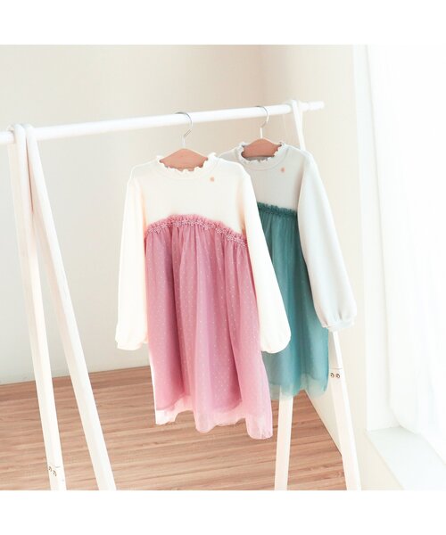 apres les cours(アプレレクール)の「【フォーマル対応】ドットチュールドッキングワンピース_アプレレクールマシェリ(ワンピース・キッズ・ピンク/グリーン・90/100/110/120/80/130/140)」の10枚目の写真