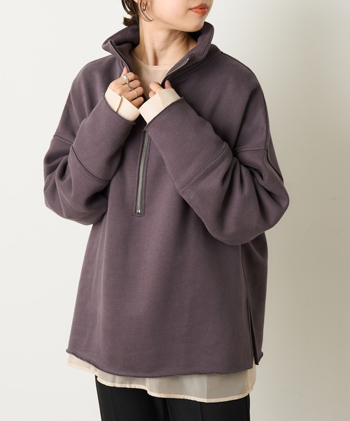 Omekashi（オメカシ）の「裏起毛ハーフジッププルオーバー（Tシャツ/カットソー・レディース・アイボリー/チャコールグレー/オフホワイト/ネイビー・FREE）」の3枚目の写真