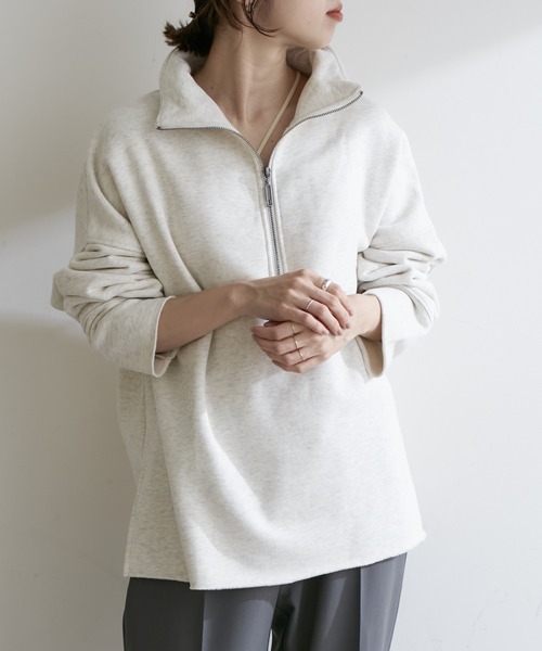 Omekashi（オメカシ）の「裏起毛ハーフジッププルオーバー（Tシャツ/カットソー・レディース・アイボリー/チャコールグレー/オフホワイト/ネイビー・FREE）」の11枚目の写真