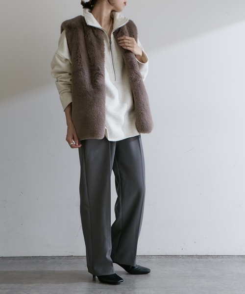 Omekashi（オメカシ）の「裏起毛ハーフジッププルオーバー（Tシャツ/カットソー・レディース・アイボリー/チャコールグレー/オフホワイト/ネイビー・FREE）」の14枚目の写真