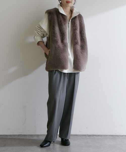 Omekashi（オメカシ）の「裏起毛ハーフジッププルオーバー（Tシャツ/カットソー・レディース・アイボリー/チャコールグレー/オフホワイト/ネイビー・FREE）」の15枚目の写真