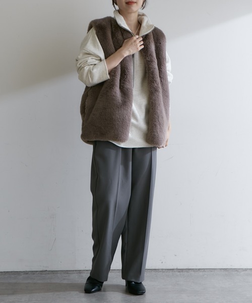 Omekashi（オメカシ）の「裏起毛ハーフジッププルオーバー（Tシャツ/カットソー・レディース・アイボリー/チャコールグレー/オフホワイト/ネイビー・FREE）」の17枚目の写真