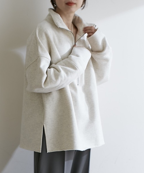 Omekashi（オメカシ）の「裏起毛ハーフジッププルオーバー（Tシャツ/カットソー・レディース・アイボリー/チャコールグレー/オフホワイト/ネイビー・FREE）」の6枚目の写真