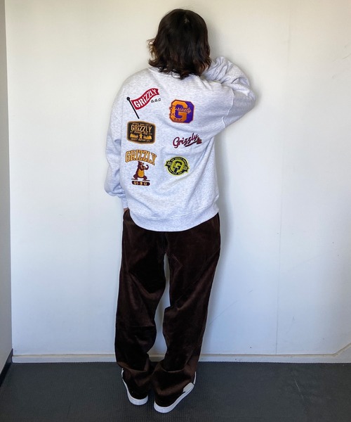 GRIZZLY(グリズリー)の「GRIZZLY/グリズリー オーバーサイズ ワッペンロゴ/裏起毛 刺繍ロゴ クルーネックスウェット/トレーナー VIGR22MS4(スウェット・メンズ・ブラック/グレー・L/XL/M)」の12枚目の写真