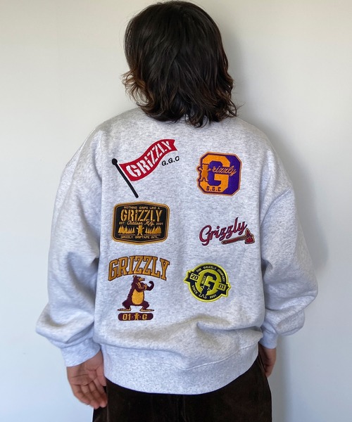 GRIZZLY(グリズリー)の「GRIZZLY/グリズリー オーバーサイズ ワッペンロゴ/裏起毛 刺繍ロゴ クルーネックスウェット/トレーナー VIGR22MS4(スウェット・メンズ・ブラック/グレー・L/XL/M)」の8枚目の写真