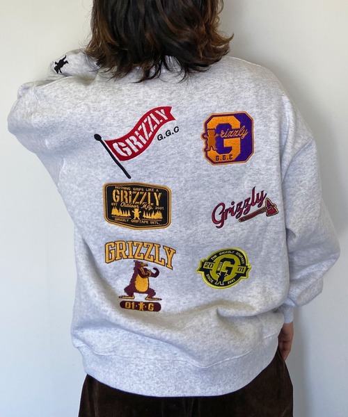 GRIZZLY(グリズリー)の「GRIZZLY/グリズリー オーバーサイズ ワッペンロゴ/裏起毛 刺繍ロゴ クルーネックスウェット/トレーナー VIGR22MS4(スウェット・メンズ・ブラック/グレー・L/XL/M)」の9枚目の写真