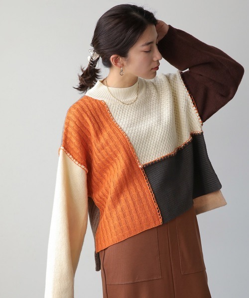 Bou Jeloud(ブージュルード)の「ブロッキング配色ニット(ニット/セーター・レディース・ブルー/グリーン/オレンジ・FREE)」の3枚目の写真