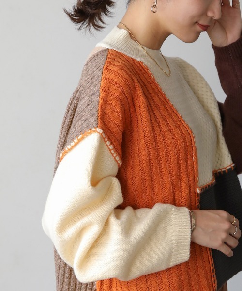 Bou Jeloud(ブージュルード)の「ブロッキング配色ニット(ニット/セーター・レディース・ブルー/グリーン/オレンジ・FREE)」の5枚目の写真