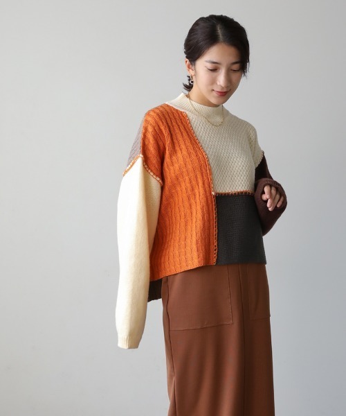 Bou Jeloud(ブージュルード)の「ブロッキング配色ニット(ニット/セーター・レディース・ブルー/グリーン/オレンジ・FREE)」の10枚目の写真