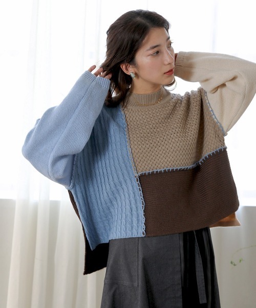 Bou Jeloud(ブージュルード)の「ブロッキング配色ニット(ニット/セーター・レディース・ブルー/グリーン/オレンジ・FREE)」の14枚目の写真