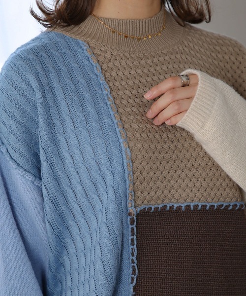 Bou Jeloud(ブージュルード)の「ブロッキング配色ニット(ニット/セーター・レディース・ブルー/グリーン/オレンジ・FREE)」の16枚目の写真