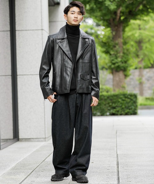 London Denim(ロンドンデニム)の「Lamb Leather / ラムレザー ダブルライダース ジャケット(ライダースジャケット・メンズ・ブラック・46/48/50)」の6枚目の写真
