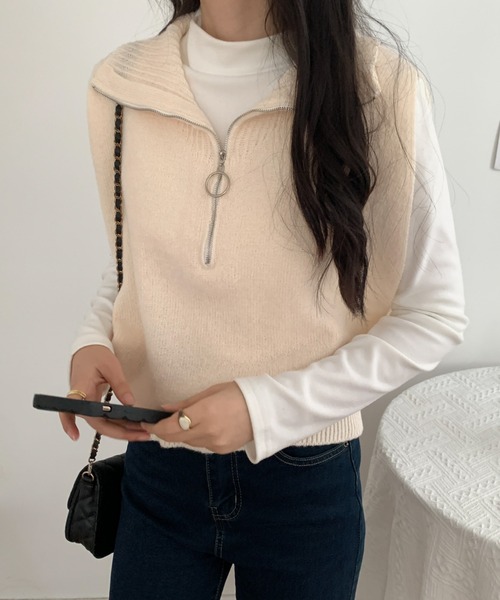 ABITOKYO(アビトーキョー)の「ハーフジップビックカラーニットベスト(ベスト・レディース・ブラック/グレー/グリーン/アイボリー・FREE)」の18枚目の写真